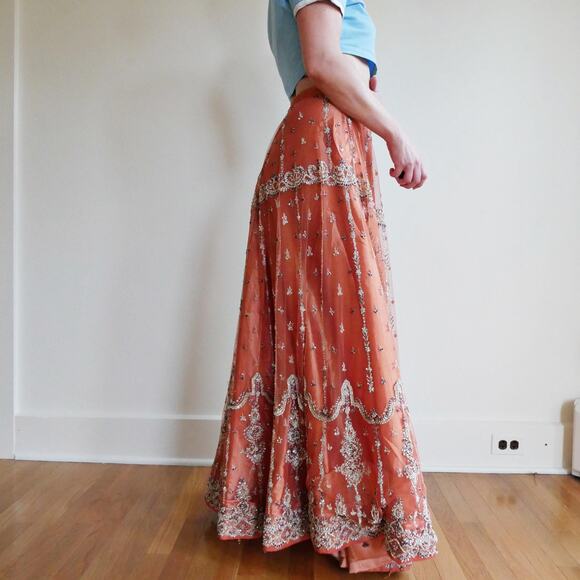 Vintage Beaded Skirt Low Rise Maxi Fairy Embroidered Indian Intricately Beaded - Picture 4 of 10